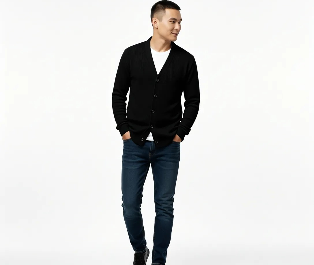 Süvari Waffle Desen Siyah Hırka Regular Kalıp %64 Polyester %34 Viskos Erkek Beden L görsel 5