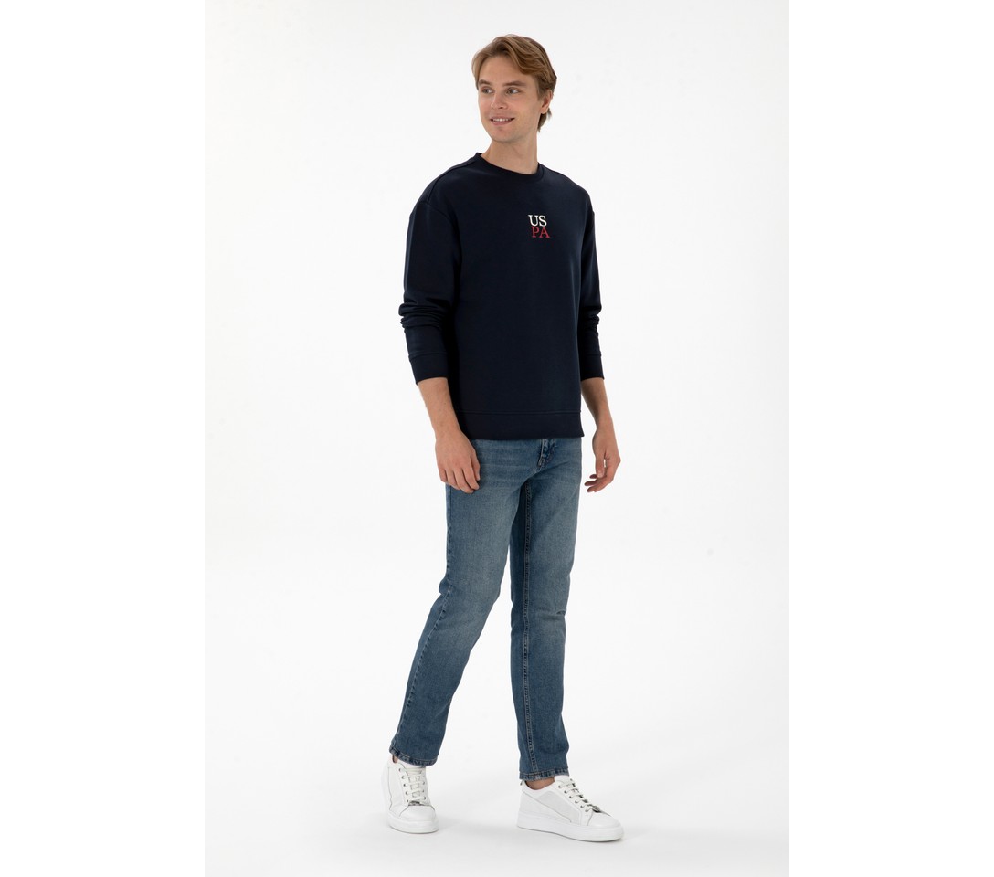 U.S. Polo Assn. Erkek Comfort Fit Bisiklet Yaka Bordo Basic Sweatshirt 50313760-VR014 görsel 7