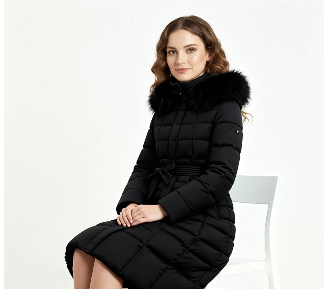 Barbora Kadın Kışlık Tam Boy Kapüşonlu Polyester Şişme Mont Siyah Trend Tasarım görsel 5