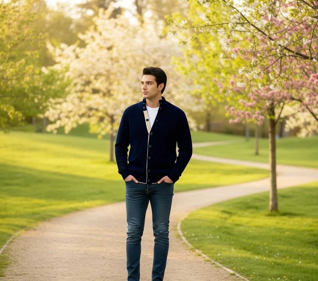 D'S Damat Regular Fit Lacivert Düğmeli Hırka Modern Stil Tekstil Kumaş Düz Desen görsel 7