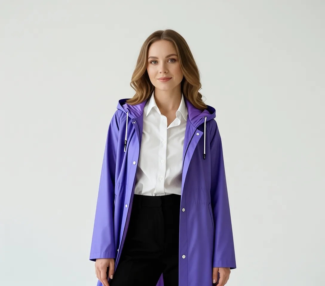 Sarfex Unisex Mor Su Rüzgar Geçirmez Yağmurluk Kapşonlu görsel 6