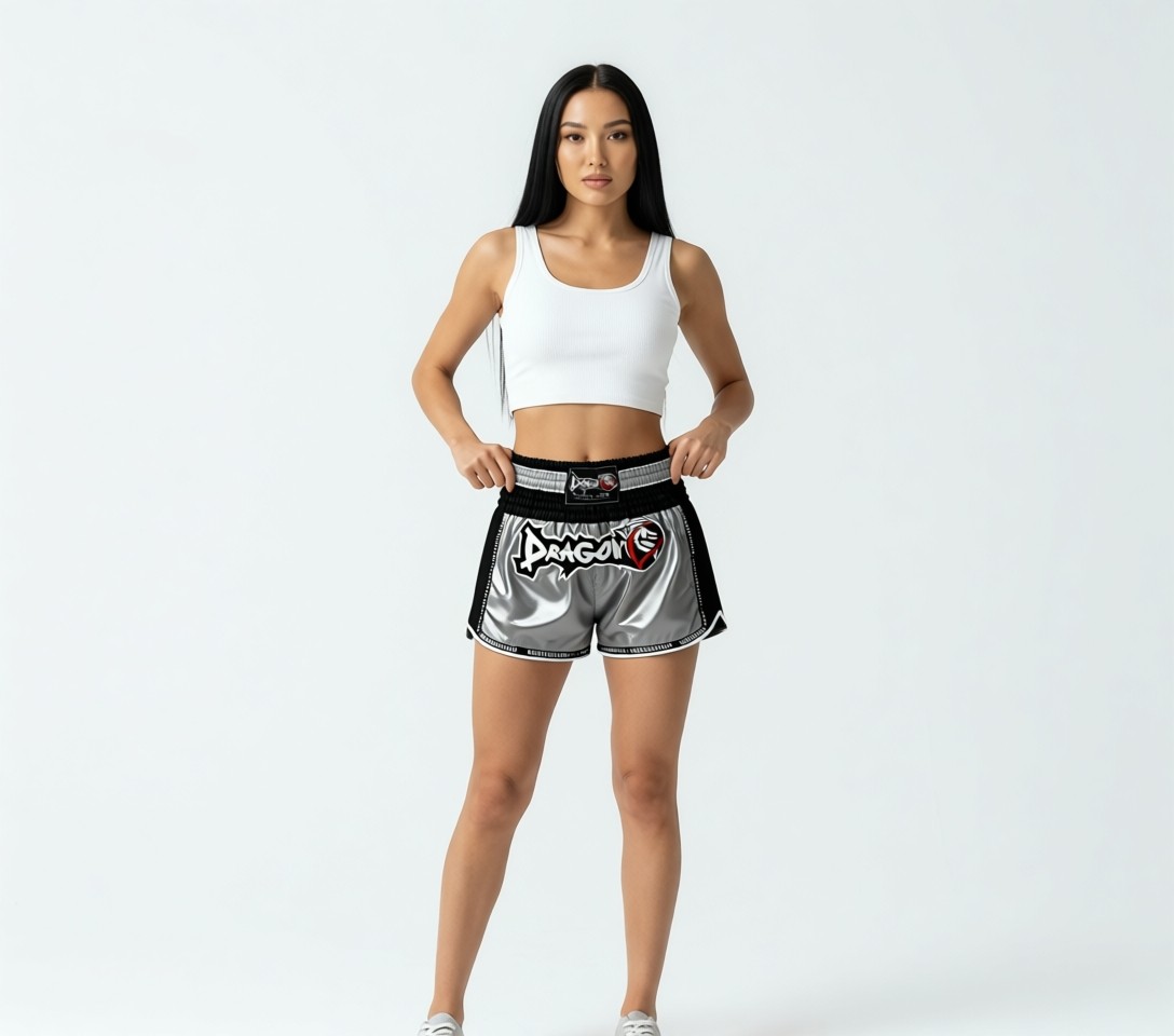 DragonDo Muay Thai Şort Cepsiz Saten Materyal Unisex Retro Desenli Rahat Kesim Yazlık görsel 5