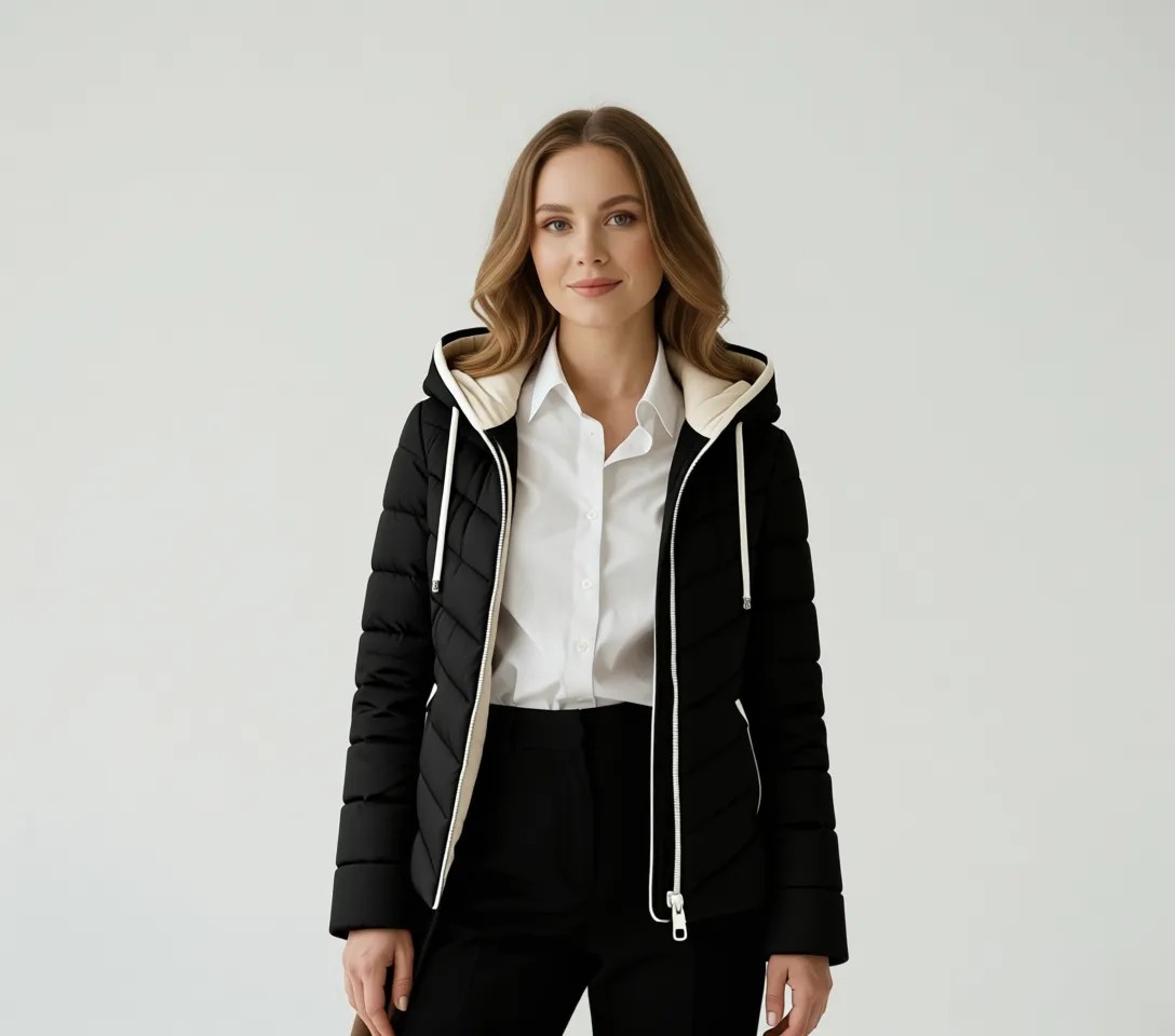 Barbora Kadın Kapüşonlu Kışlık Şişme Mont Polyester Malzeme ile Standart Kalıp Siyah görsel 7