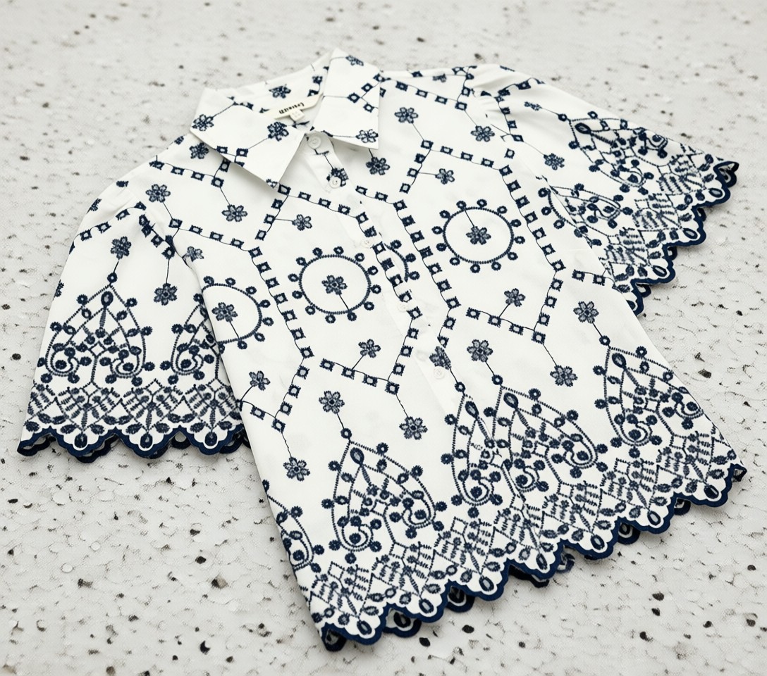 Koton Regular Fit Pamuklu Kısa Kollu Desenli Brodeli Crop Gömlek görsel 6