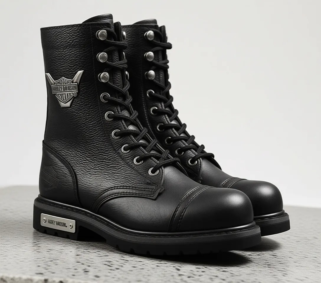 Harley Davidson 025M100553 Colmar Siyah Baskılı Deri Erkek Bot Kışlık Rahat Tabanlı 40 Numara