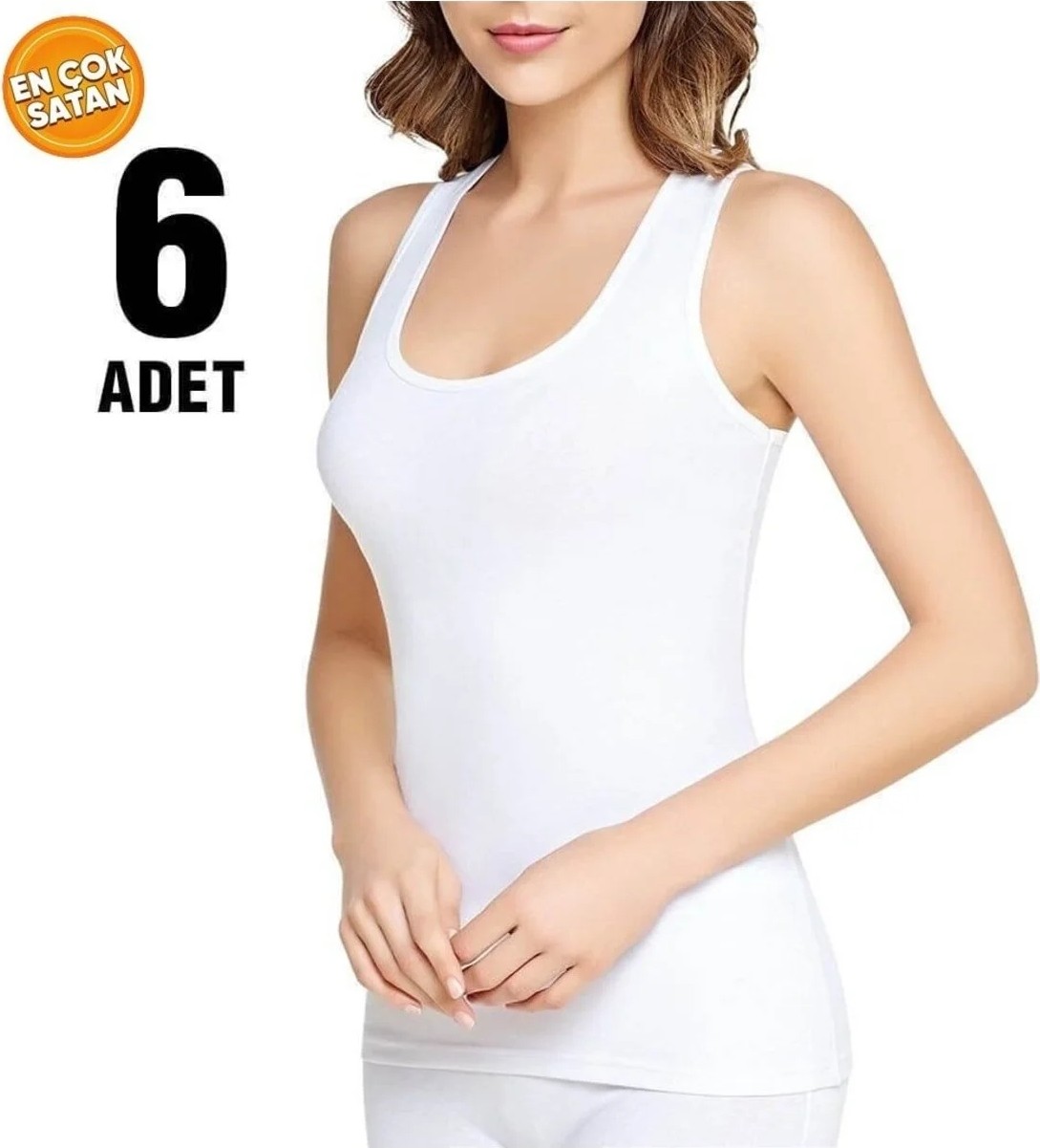 Tutku Beyaz Ribana Kalın Askılı Atlet 6'lı TUT0136---