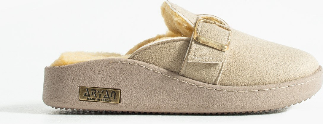 Polomia Comfort Sabo Içi Ithal Suni Kürklü Süet Tokalı Ayarlanabilir Outdoor Sıcak Ev Terliği-Alvin