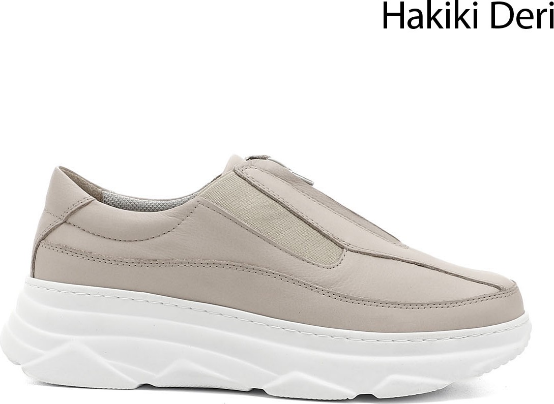 Gönderi(r) Kadın Antik Bej Fermuarlı Dolgu Taban Hakiki Deri Sneaker