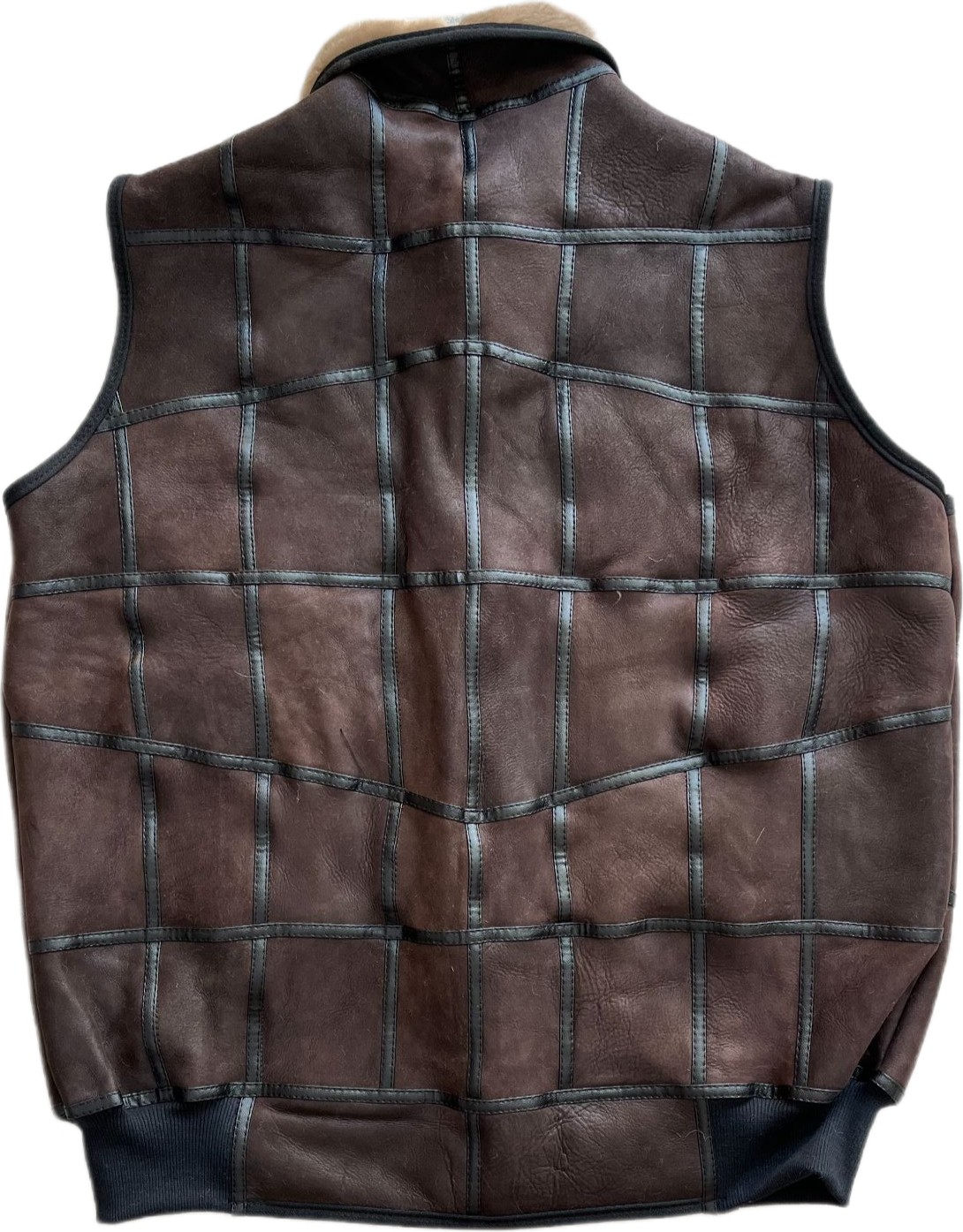 Patchwork Içi Kürk-Dışı Süet Hakiki Deri Yakalı Biye ve Triko Detaylı Yelek görsel 2