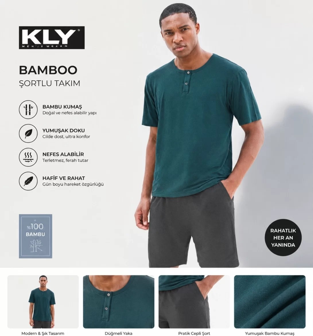 Melonika Kly Erkek Bambu Şortlu Pijama Takım 26213