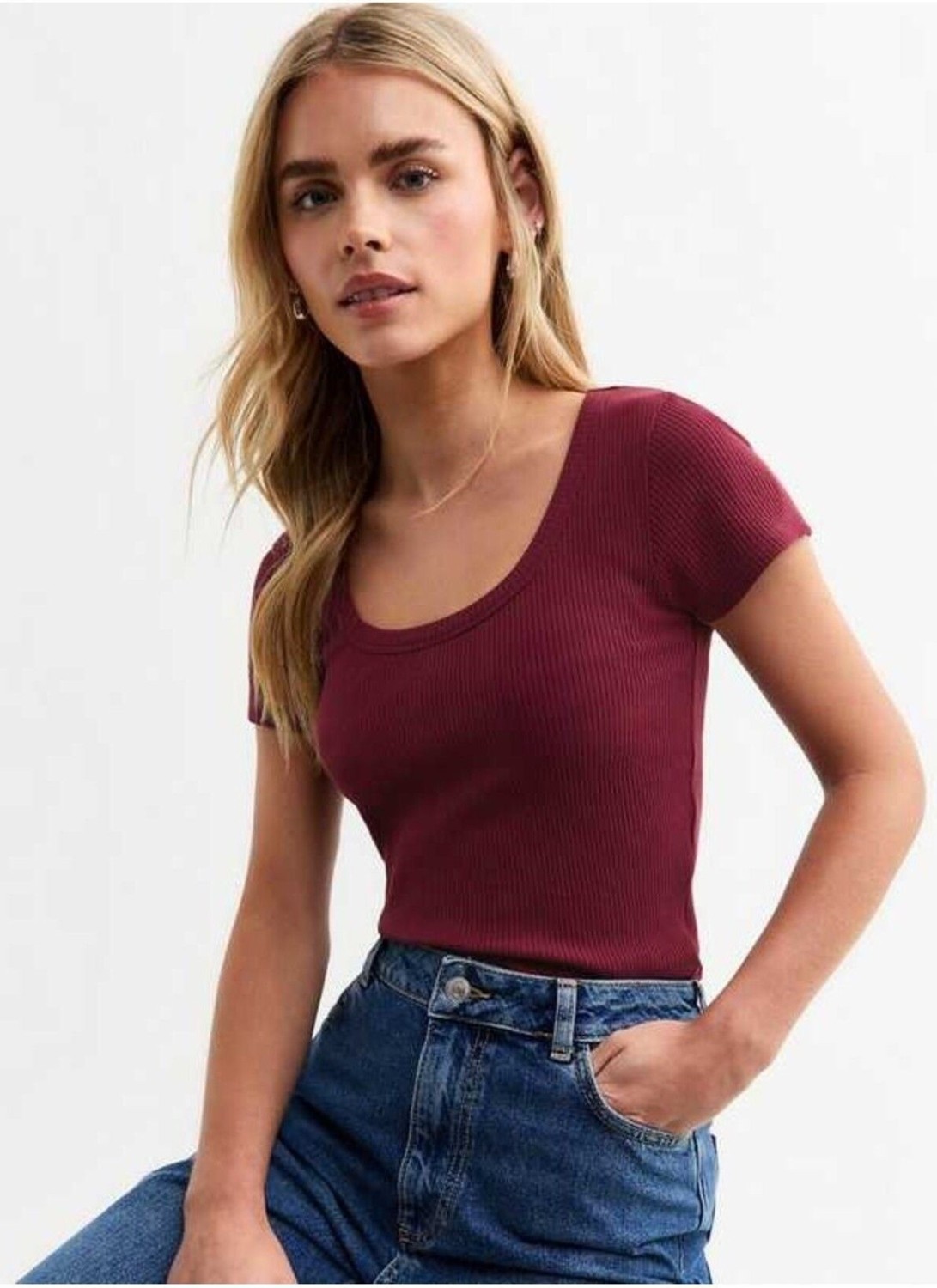 Rooted Kadın Havuz Yaka T-Shirt & Bluz , Likralı Fitilli Kaşkorse Kumaş