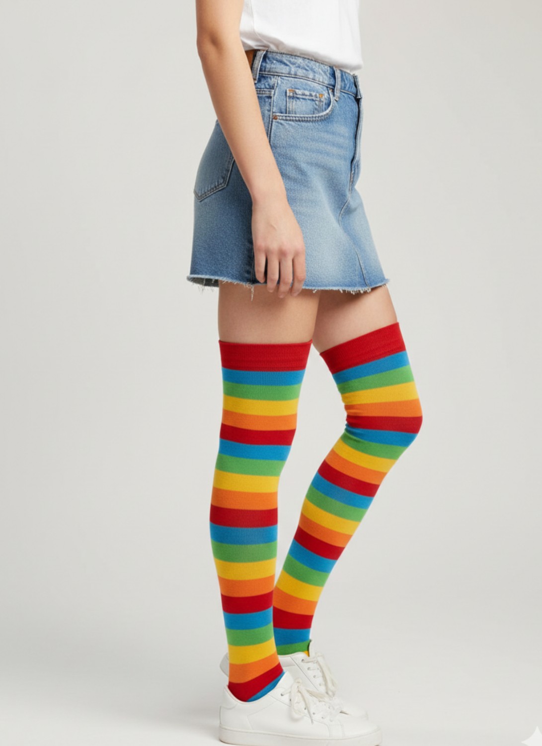 Carnaval Socks Gökkuşağı Desenli Çizgili Kadın Diz Üstü Çorap görsel 4
