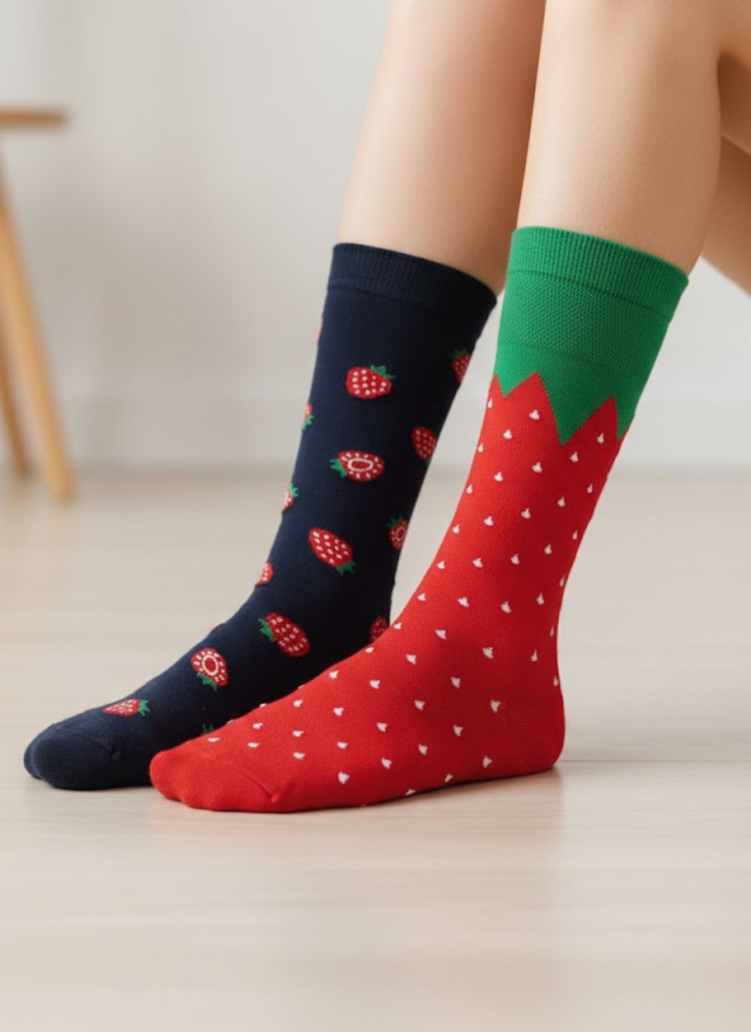 Carnaval Socks Sağlı Sollu Çilek Desenli Soket Çorap 2’li Set, %85 Pamuk, 36-42 Numara (2 Çift)