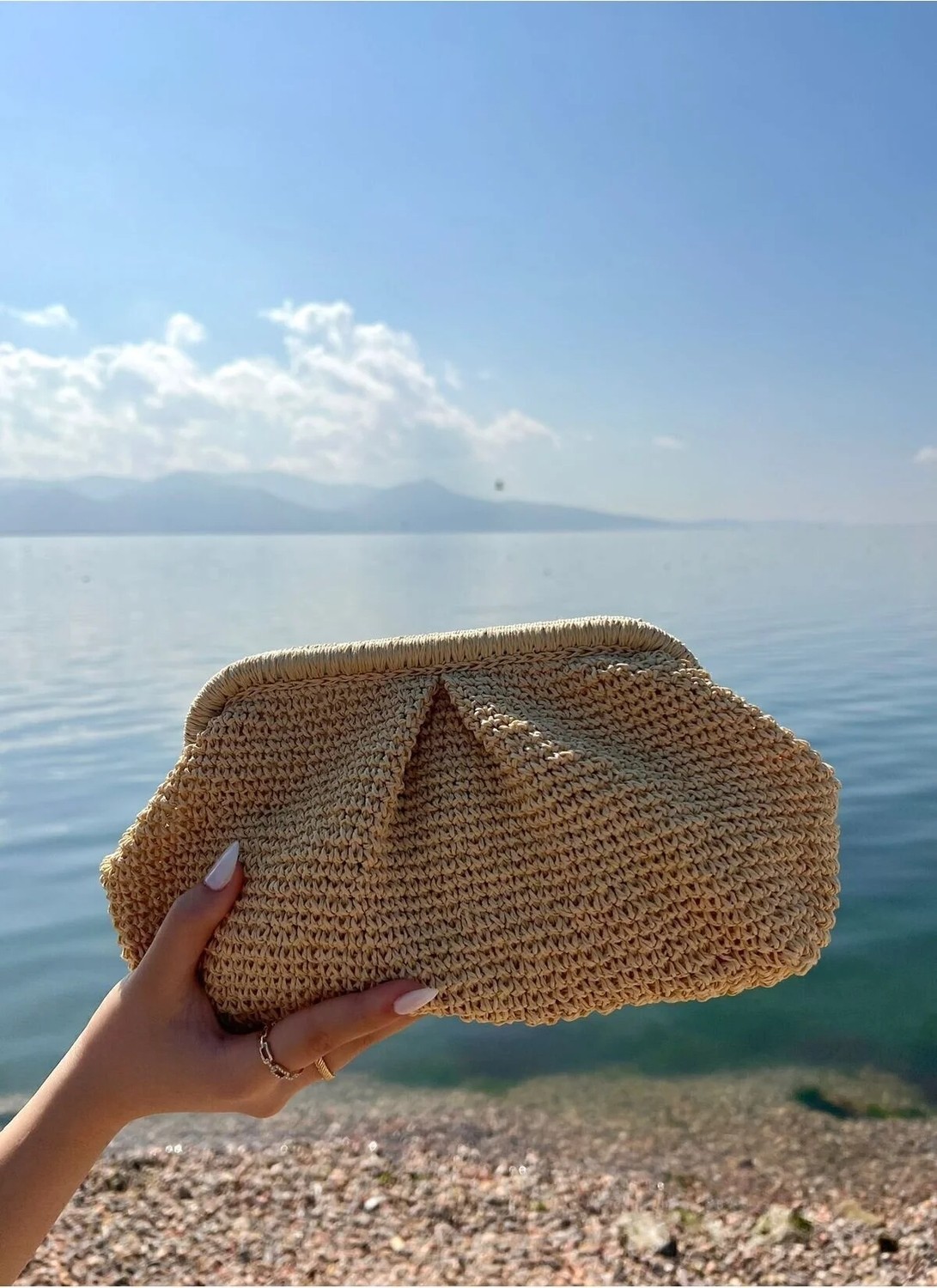 Hobilanka Açık Renk Hasır Burslu Portföy Clutch Çanta görsel 2