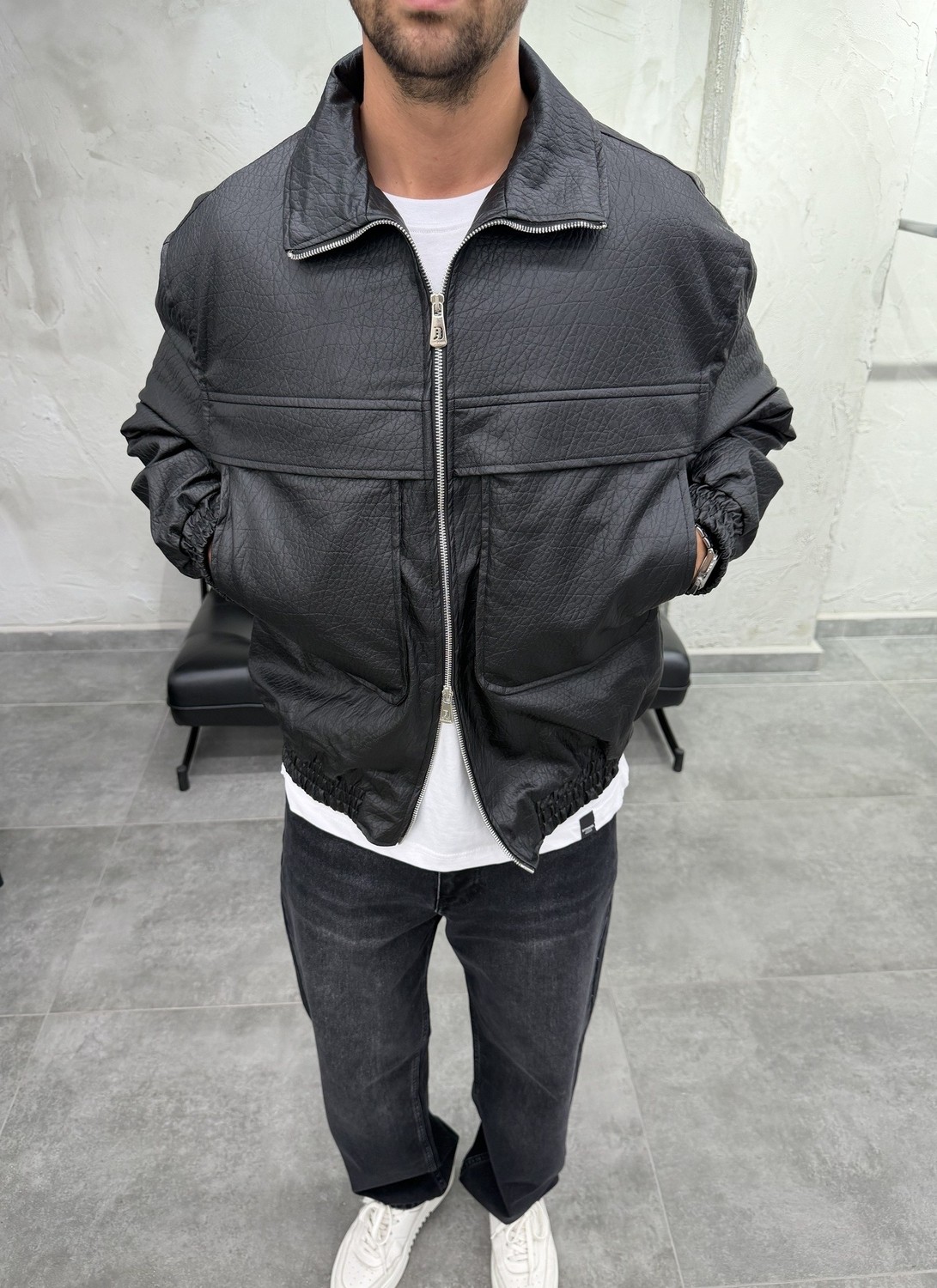 Difransel Jeans Mega Cep Suni Deri Bomber Ceket