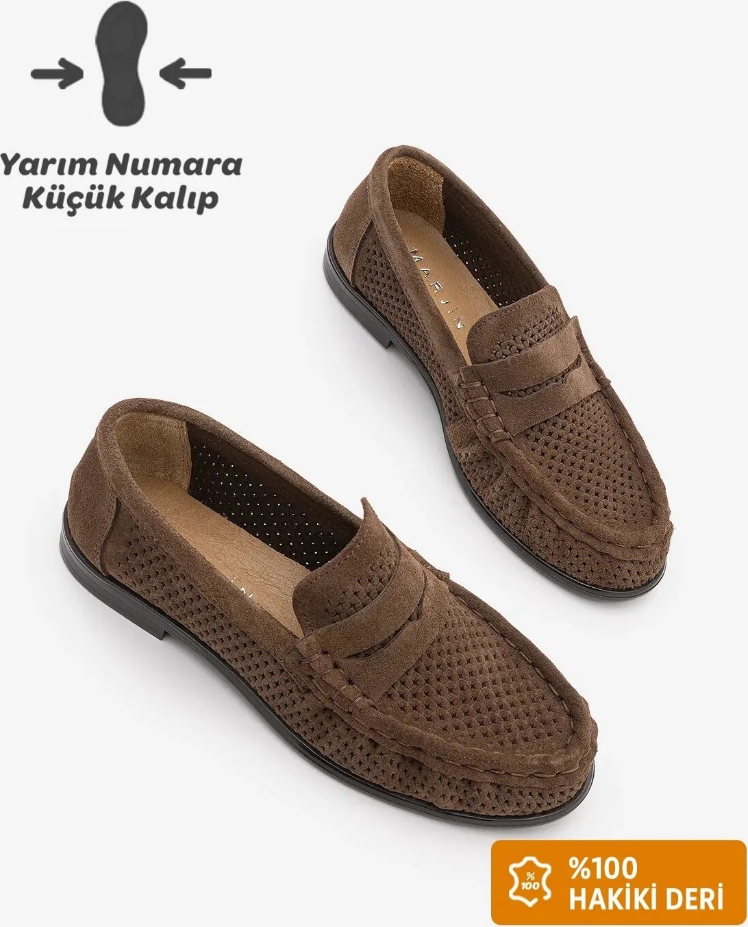 Marjin Kadın Hakiki Deri Loafer Makosen Delik Görünümlü Dikişli Büzgülü Günlük Olive Ayakkabı Kaneri Toprak Süet