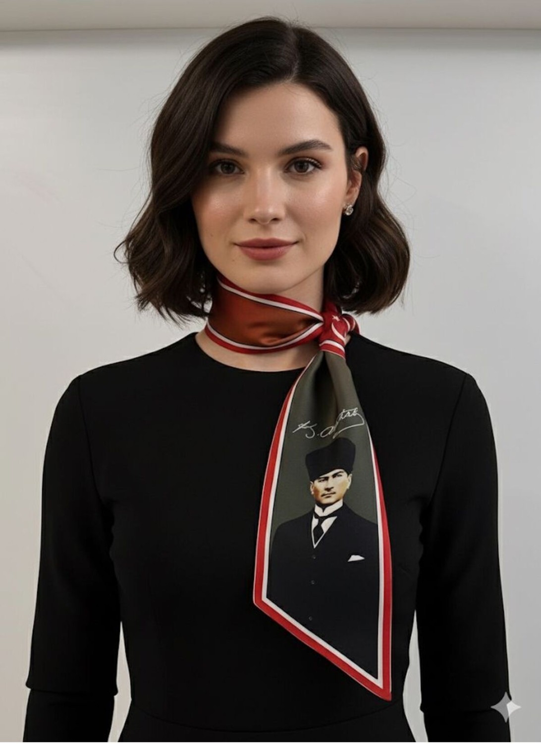 Tarzını Seç Atatürk Fotoğraflı ve Imzalı Türk Bayraklı Kravat / Eşarp / Fular görsel 6