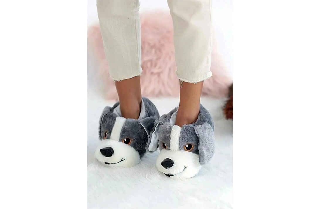 Behtah Kundura Unisex Köpek Figürlü Peluş Panduf Ev Pandufu Ev Botu Ev Ayakkabısı Ayağı Sıcak Tutar görsel 3