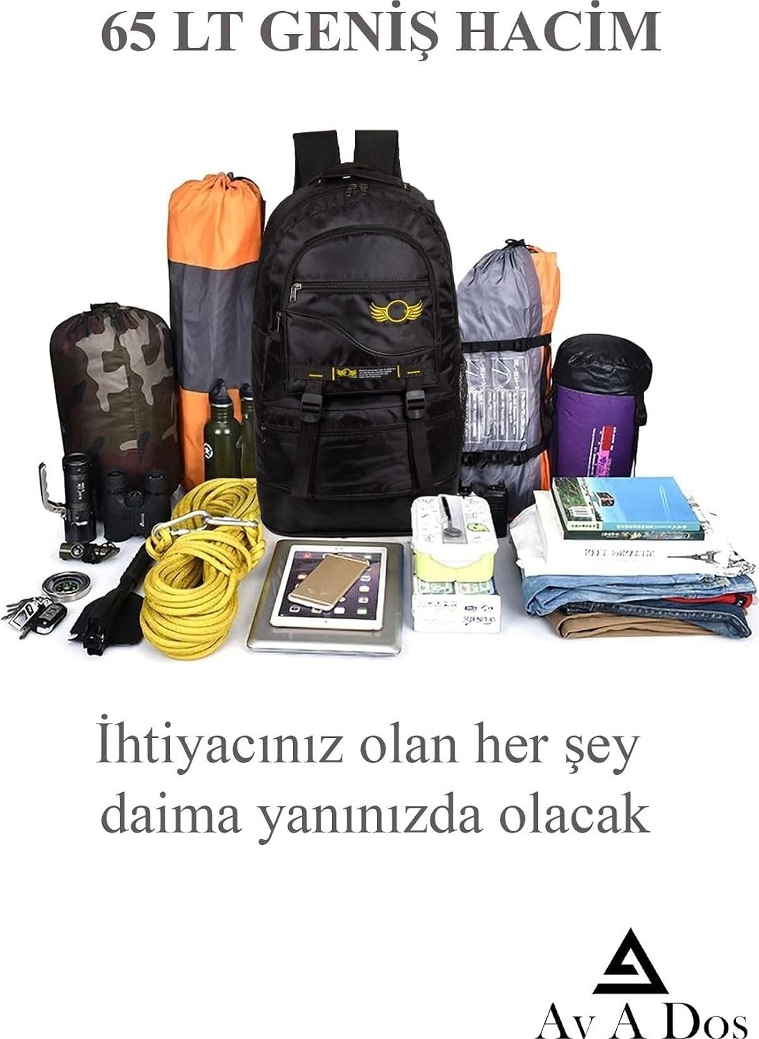 Happy Trend Av A Dos Orijinal Körüklü Ortopedik Konfor Çok Gözlü Gezi Seyahat Yürüyüş Dağcı Kamp Spor Sırt Çantası 65 L görsel 3