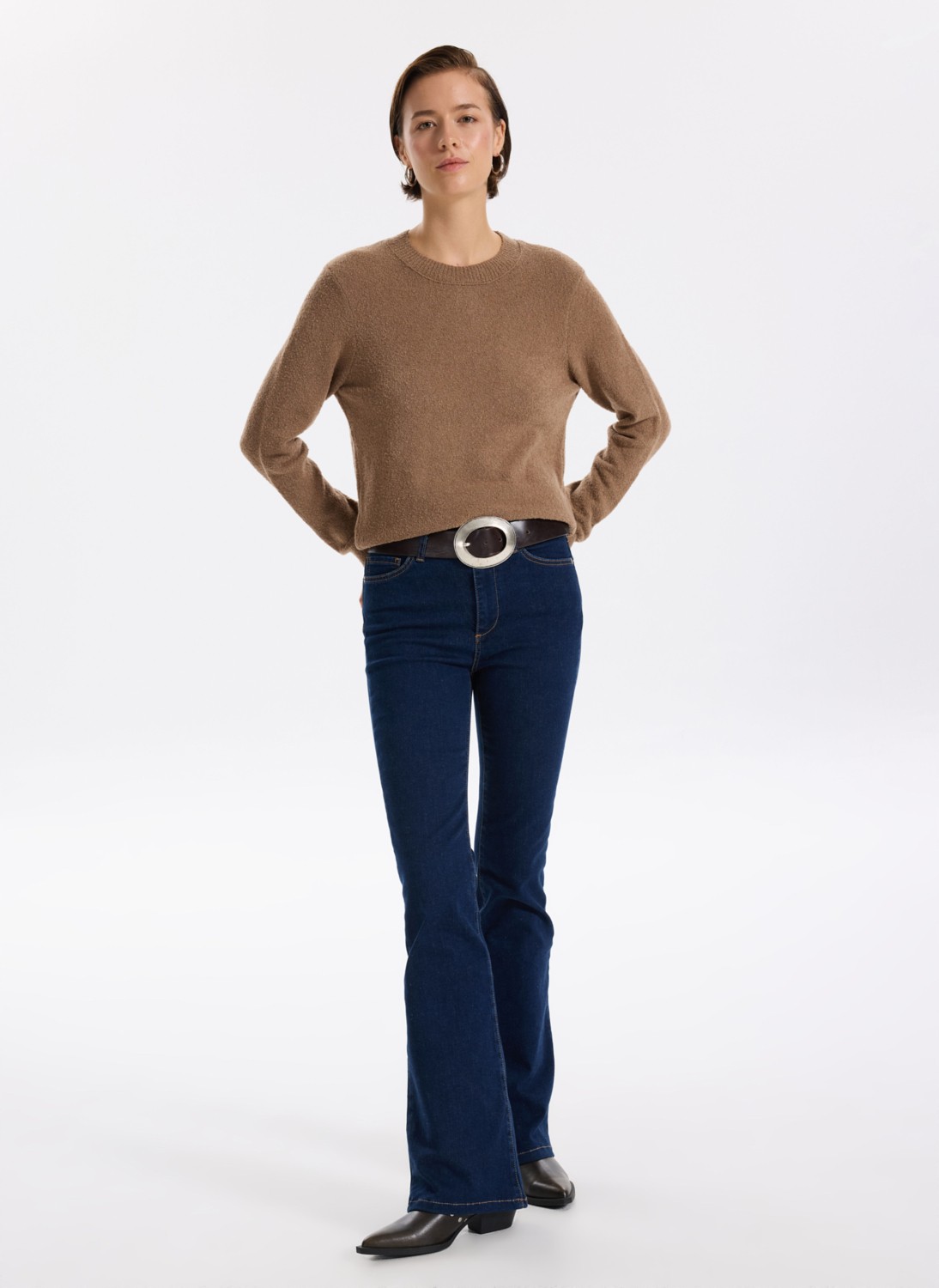 Fabrika Yüksek Bel Geniş Paça Flare Koyu Indigo Kadın Denim Pantolon F5WL-PNT0193 görsel 6