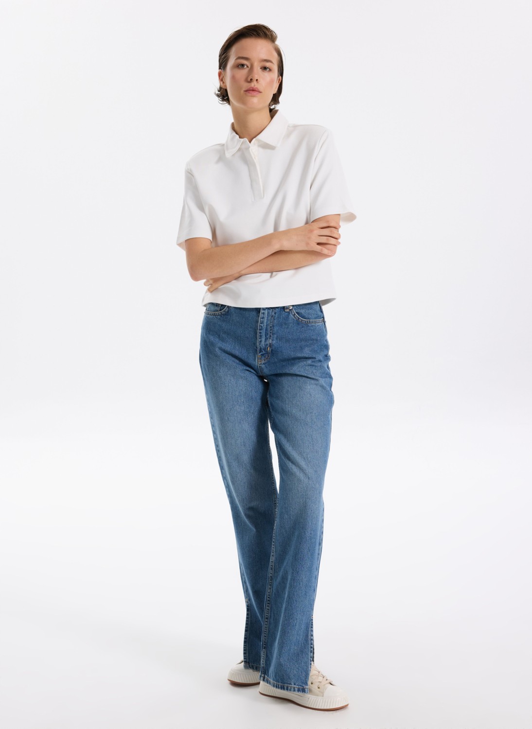 Fabrika Yüksek Bel Normal Paça Straight Indigo Kadın Denim Pantolon F5WL-PNT0190 görsel 2