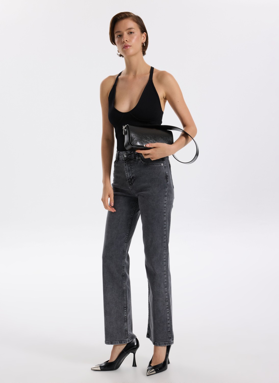 Fabrika Yüksek Bel Normal Paça Regular Straight Antrasit Kadın Denim Pantolon F5WL-PNT0192