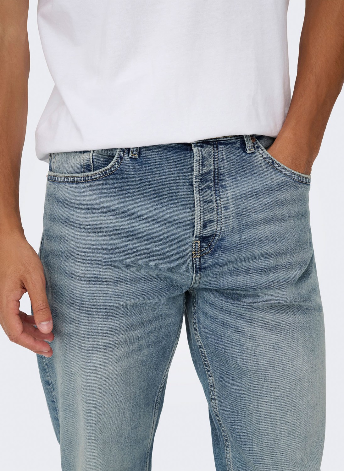 Only & Sons Orta Bel Regular Straight Açık Mavi Erkek Denim Pantolon Onsedge Performance Lb 3816 Dot Dnm görsel 3