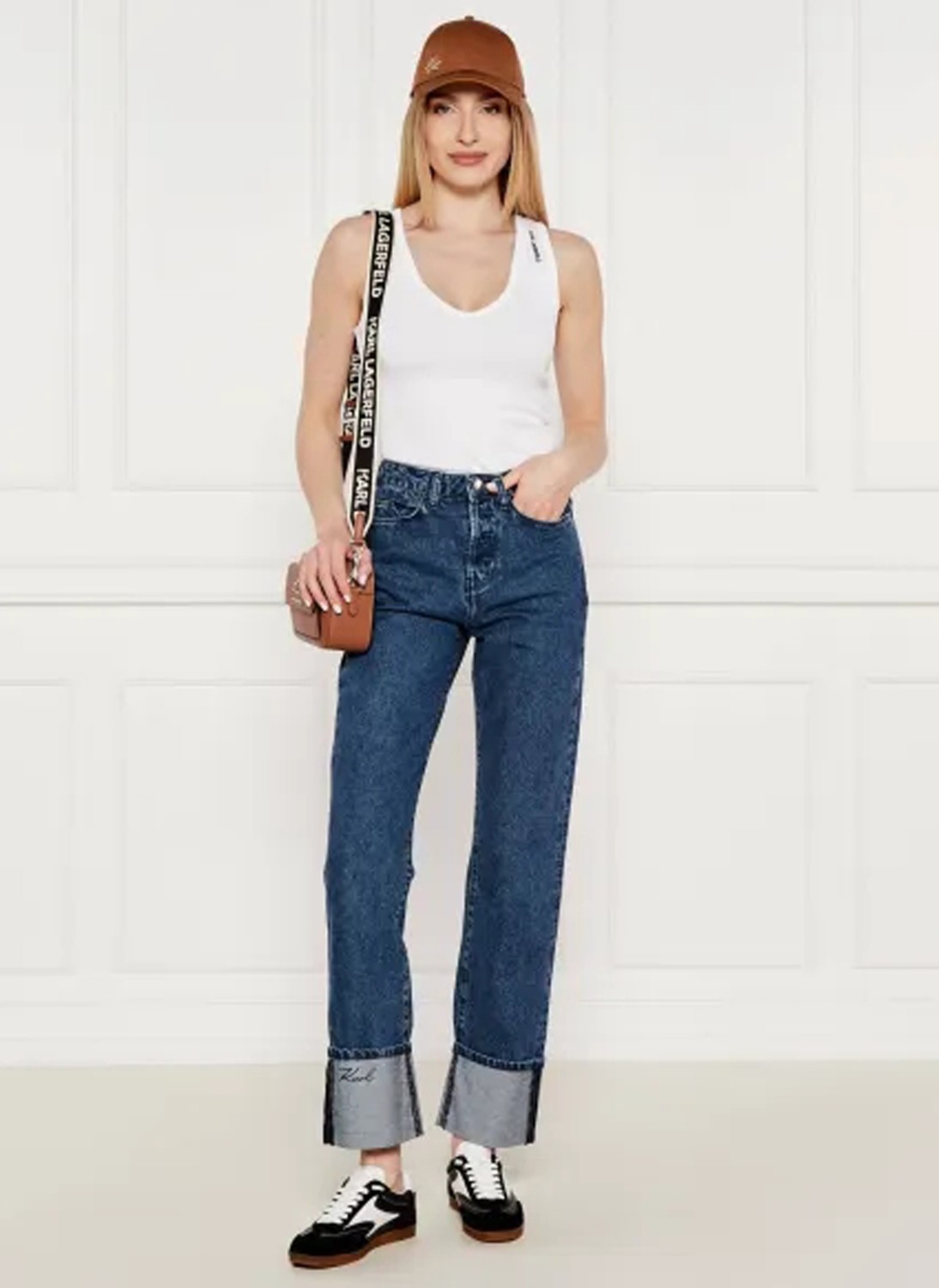Karl Lagerfeld Yüksek Bel Düz Paça Standart Mavi Kadın Denim Pantolon A3W10017