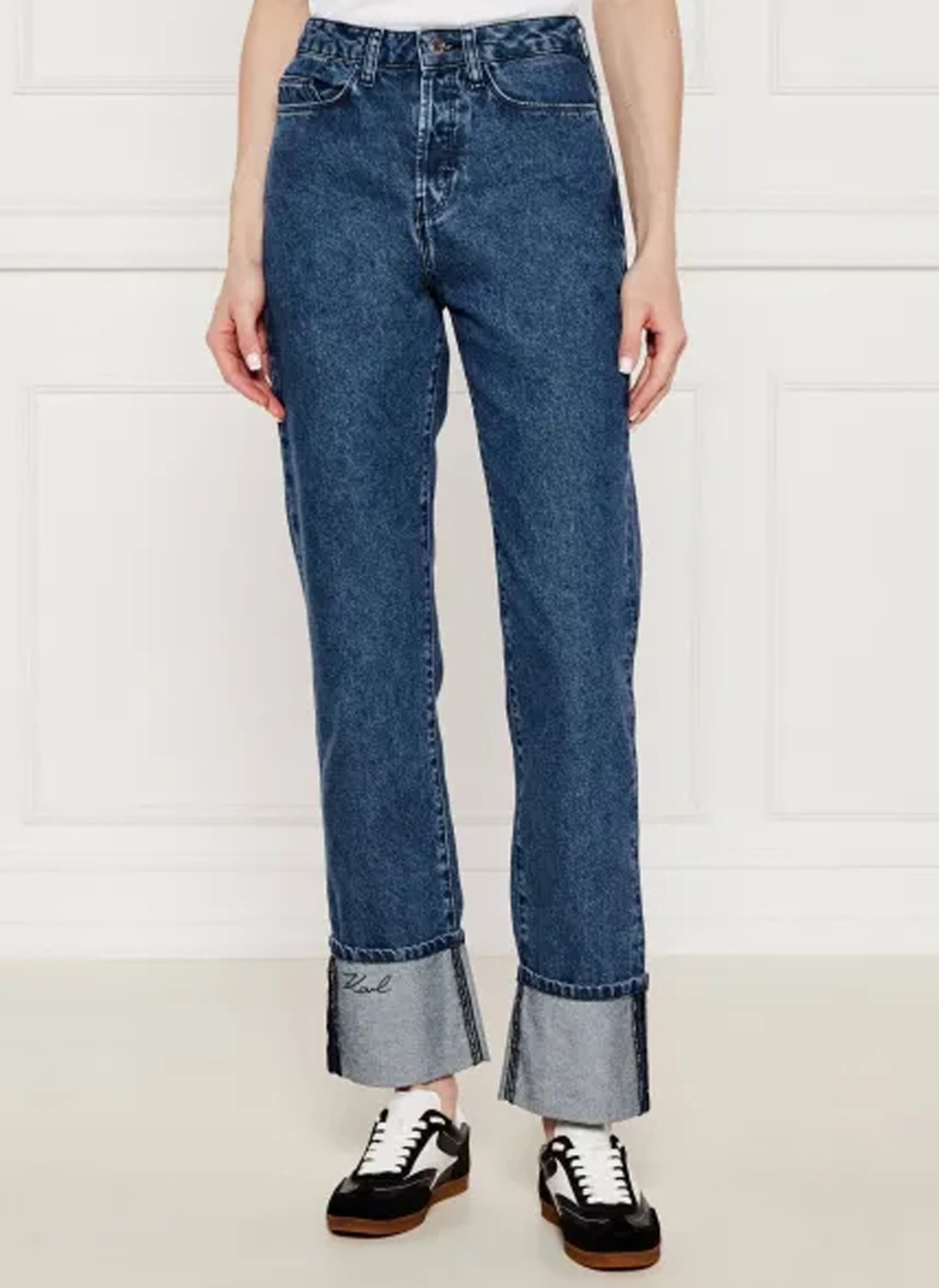 Karl Lagerfeld Yüksek Bel Düz Paça Standart Mavi Kadın Denim Pantolon A3W10017 görsel 2