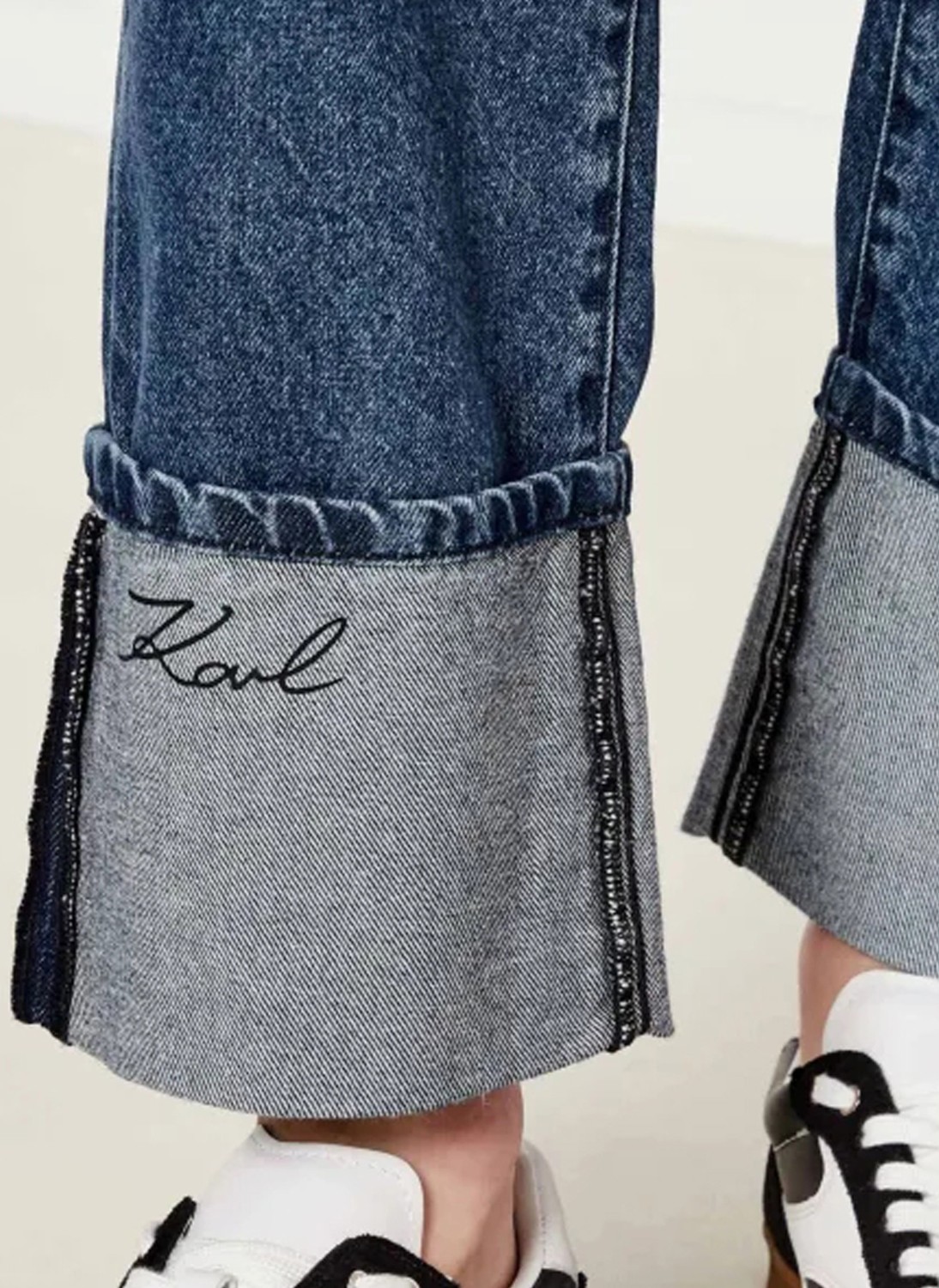Karl Lagerfeld Yüksek Bel Düz Paça Standart Mavi Kadın Denim Pantolon A3W10017 görsel 4