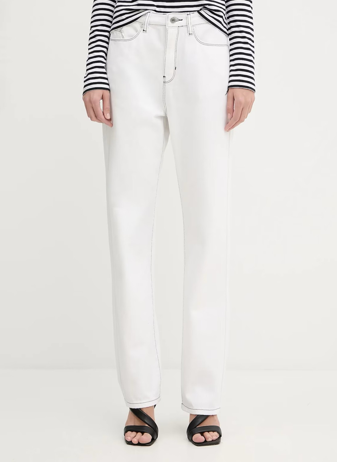 Karl Lagerfeld Yüksek Bel Düz Paça Standart Beyaz Kadın Denim Pantolon A3W10014 görsel 2