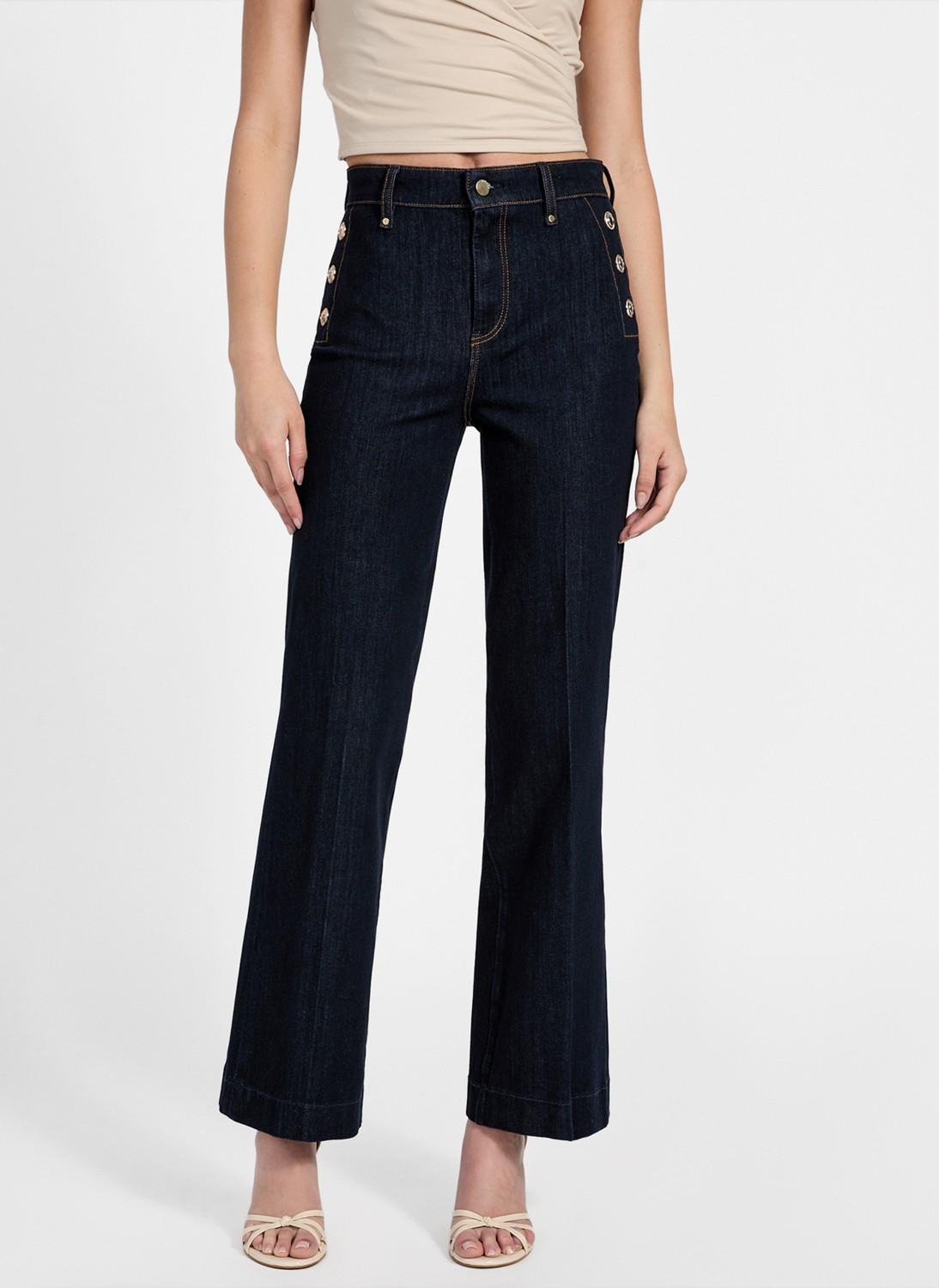Guess Yüksek Bel Ispanyol Paça Skinny Fit Lacivert Kadın Denim Pantolon New Faye Kadın Modal Karışımlı Skin görsel 2