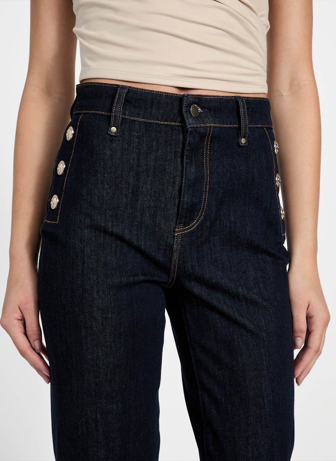 Guess Yüksek Bel Ispanyol Paça Skinny Fit Lacivert Kadın Denim Pantolon New Faye Kadın Modal Karışımlı Skin görsel 3