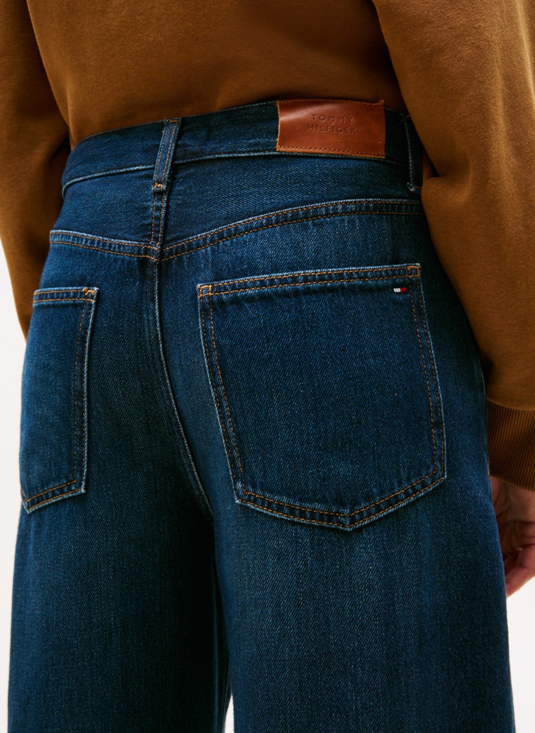 Tommy Hilfiger Yüksek Bel Geniş Paça Standart Koyu Mavi Kadın Denim Pantolon WW0WW467711BK görsel 3