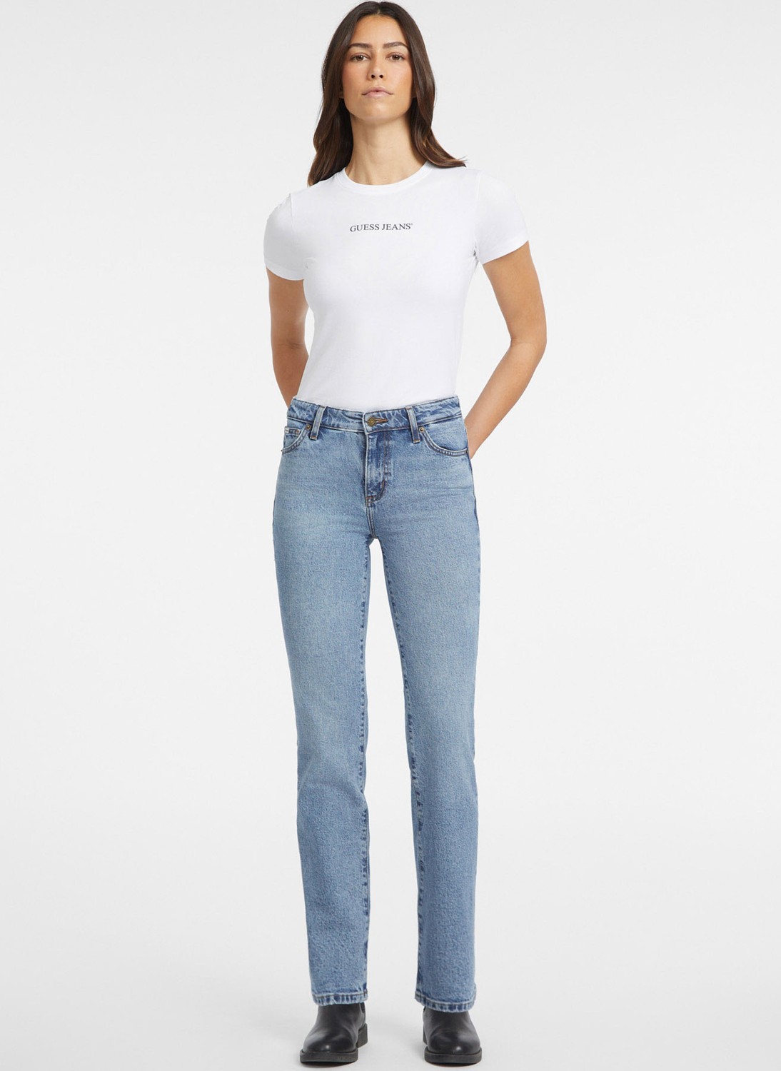 Guess Jeans Yüksek Bel Bootcut Paça Regular Fit Mavi Kadın Denim Pantolon Guess Jeans Kadın Regular Fit Jean