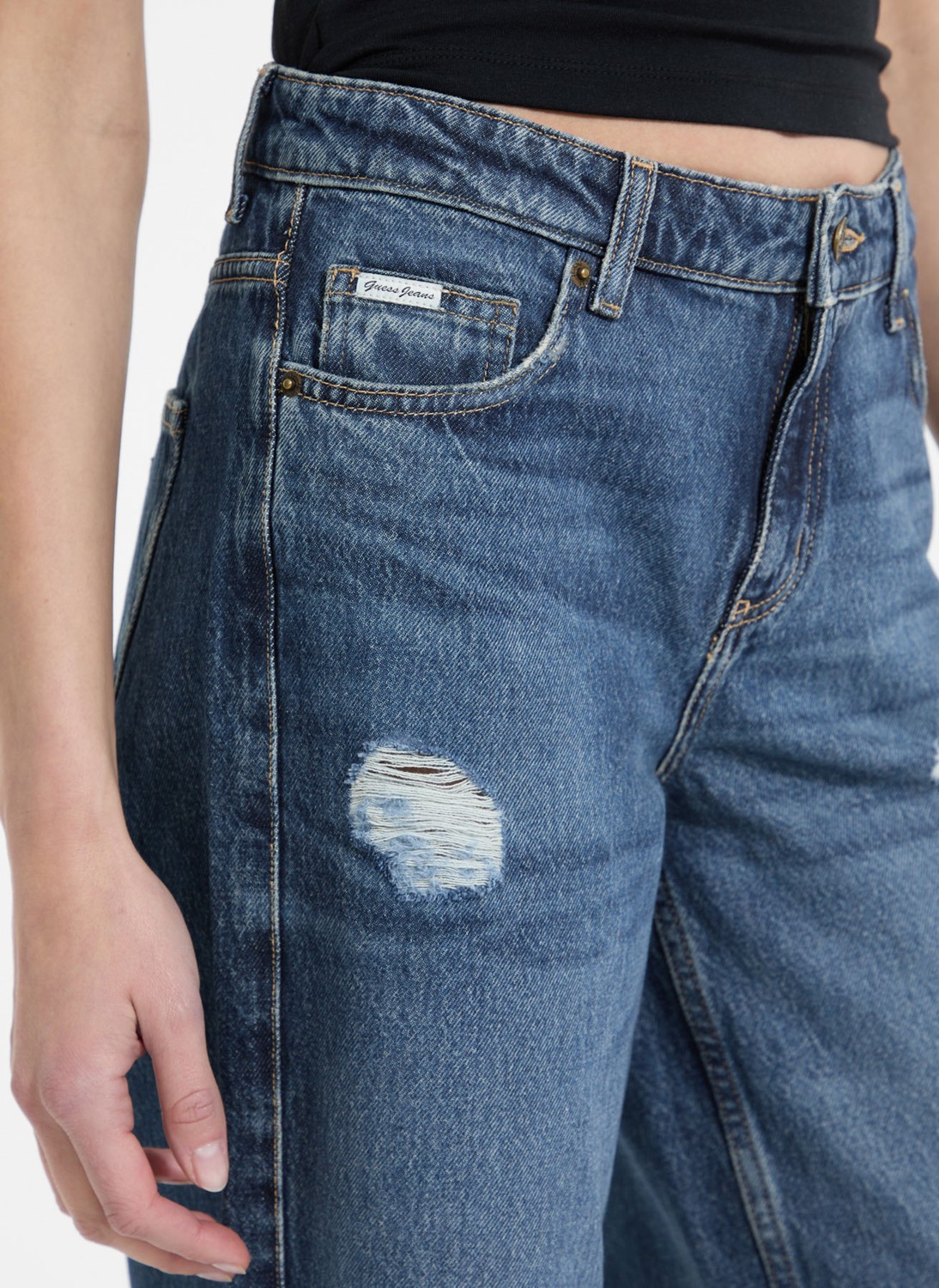 Guess Jeans Yüksek Bel Geniş Paça Relaxed Lacivert Kadın Denim Pantolon Guess Jeans Kadın Relaxed Fit Jean görsel 3