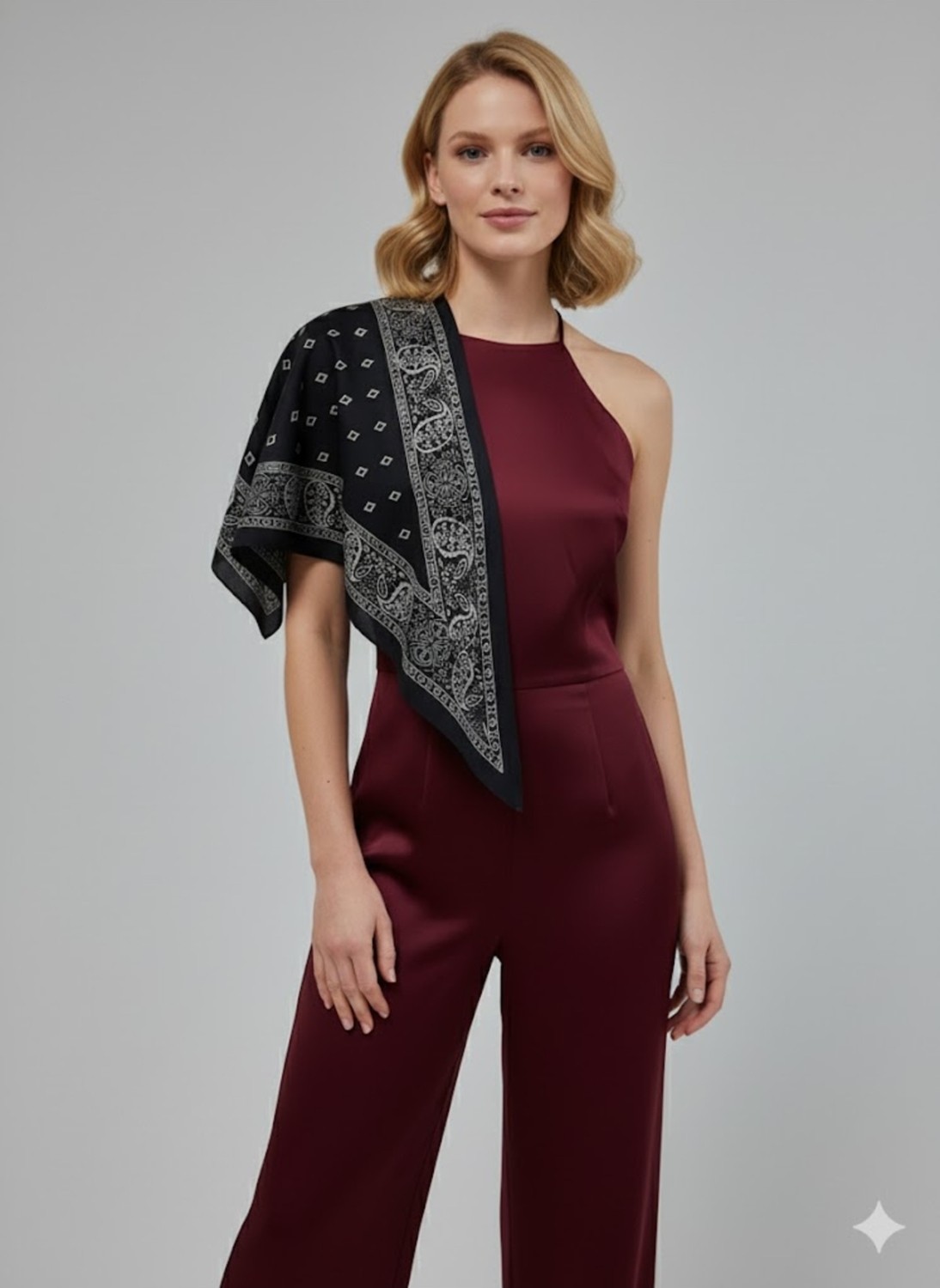 Tarzını Seç Saray Motif Desenli Kahverengi Üçgen Fular Bandana Estacraft - 100X45 cm