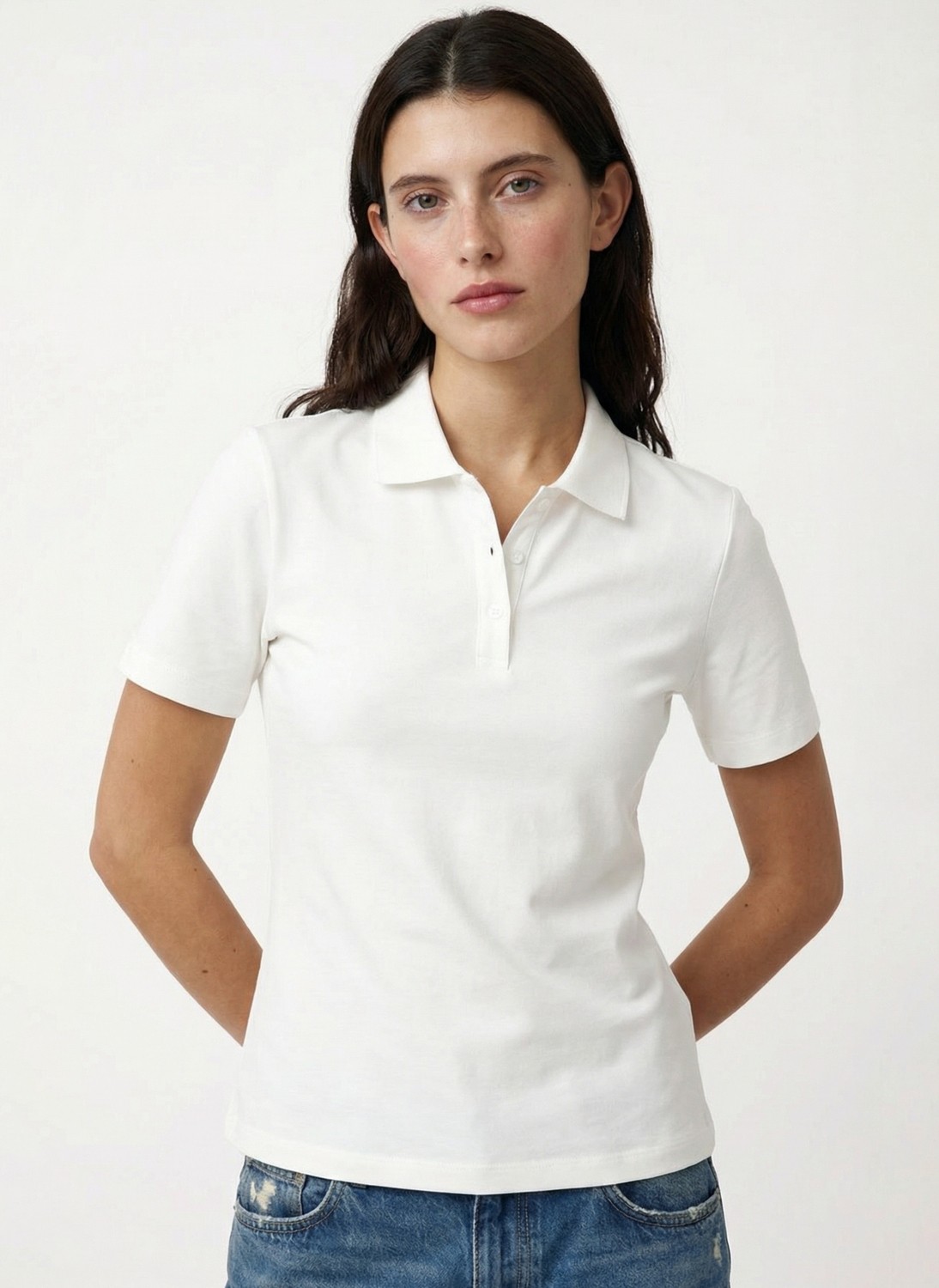 Fabrika Düz Beyaz Kadın Polo T-Shirt
