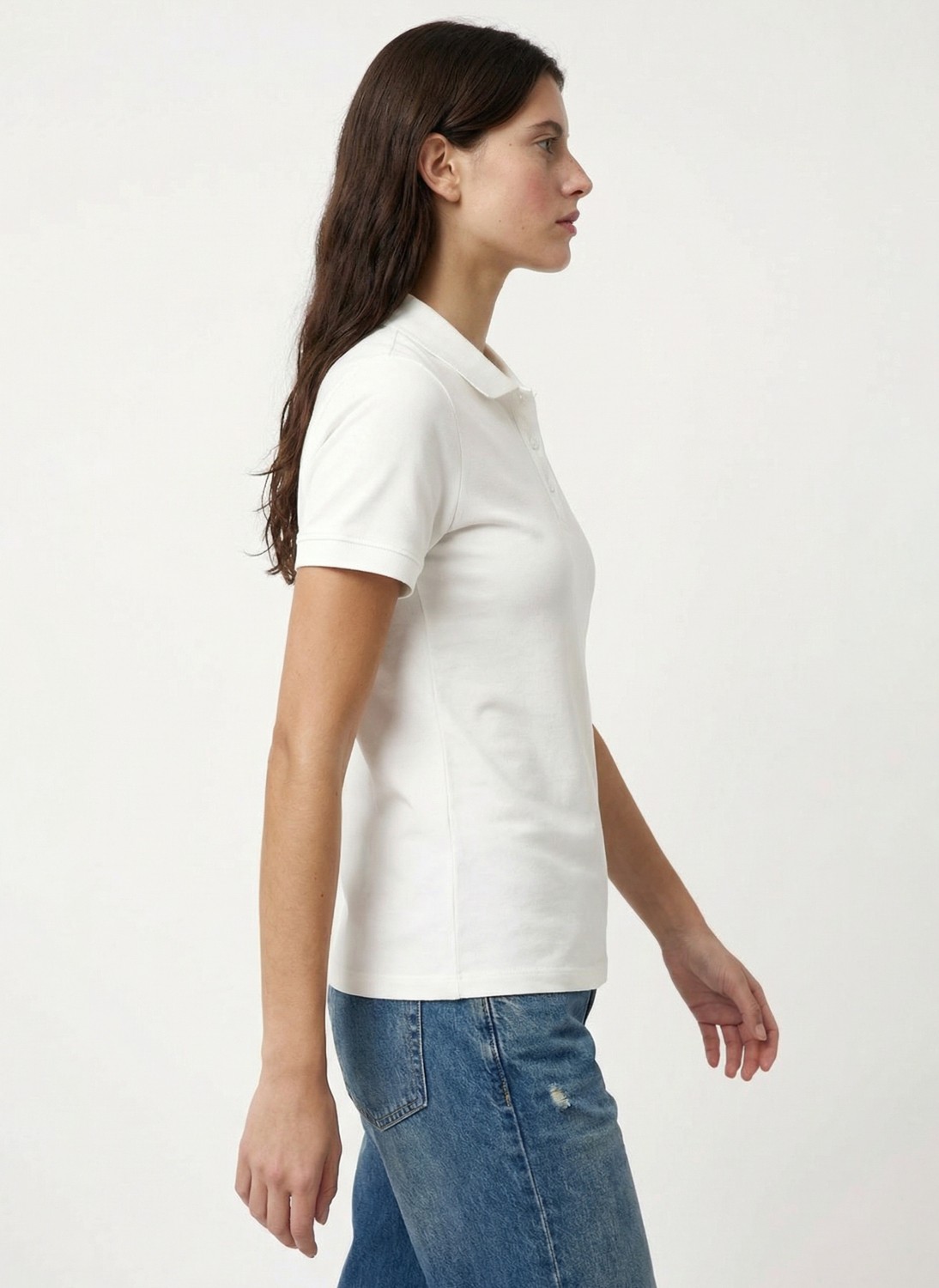 Fabrika Düz Beyaz Kadın Polo T-Shirt görsel 3