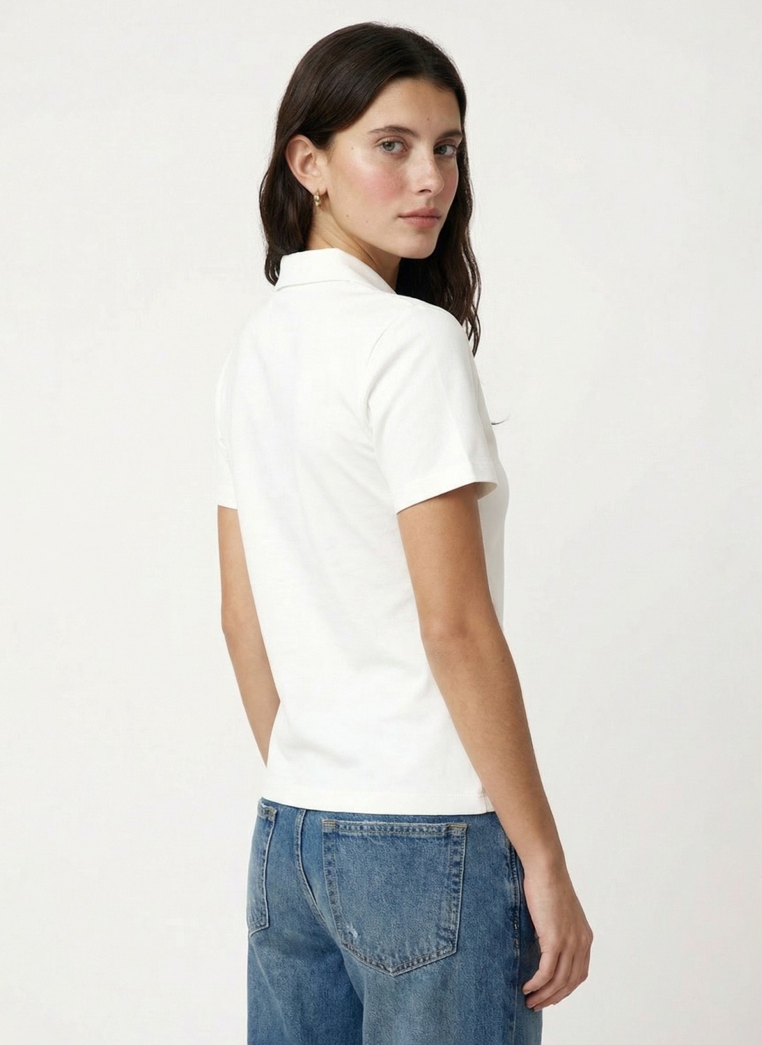 Fabrika Düz Beyaz Kadın Polo T-Shirt görsel 5