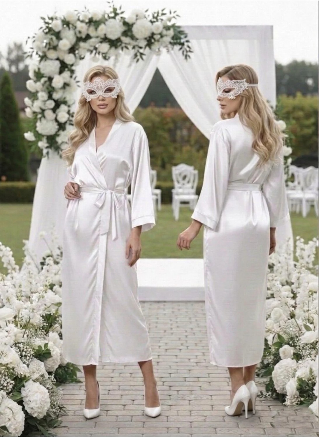 Nuitamore Beyaz Bride Saten Uzun Sabahlık. görsel 4