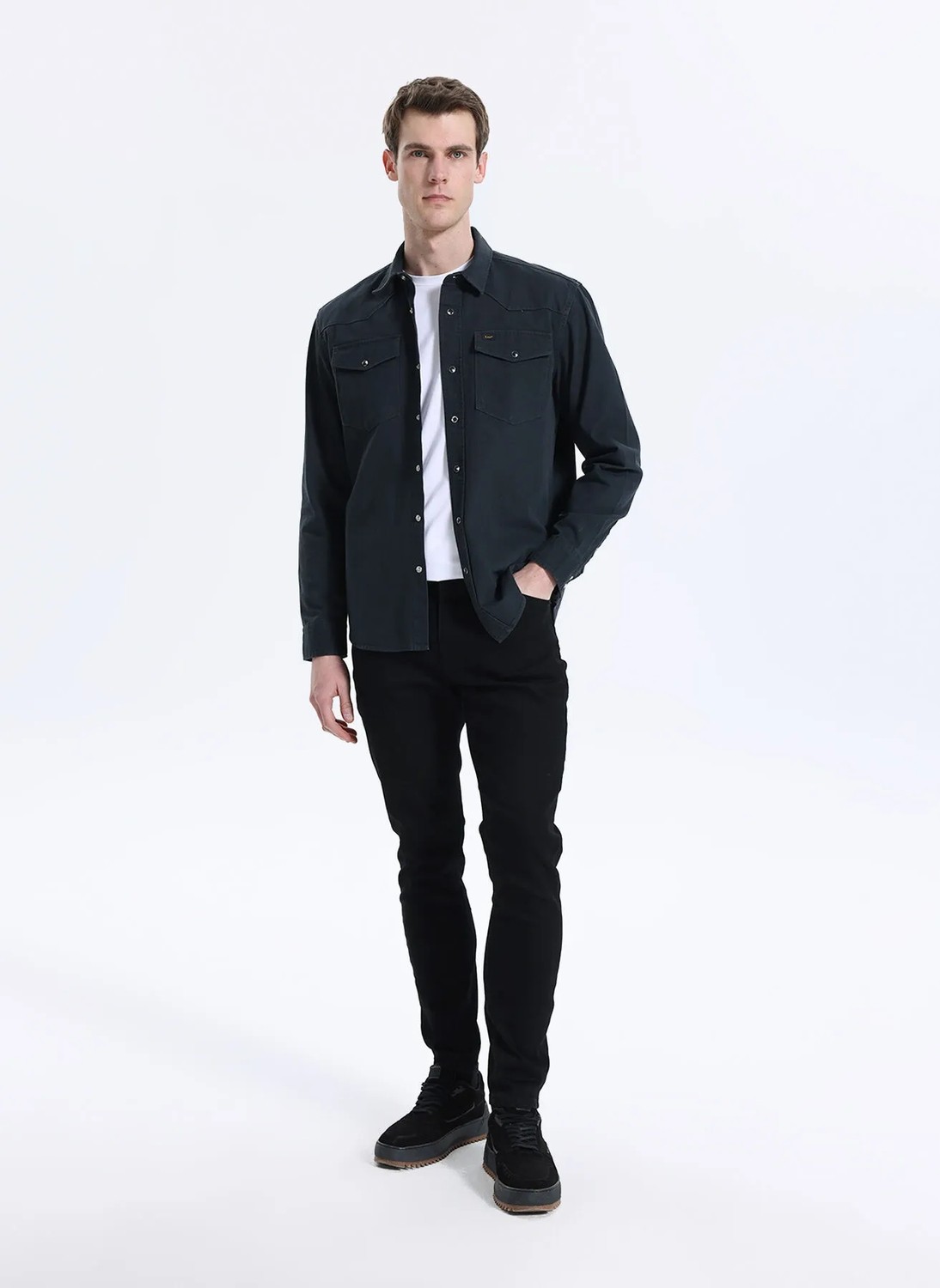 Lee Cooper Jack Erkek Slım Dar Kesim Yüksek Bel Dar Paça Jean Pantolon Siyah görsel 2