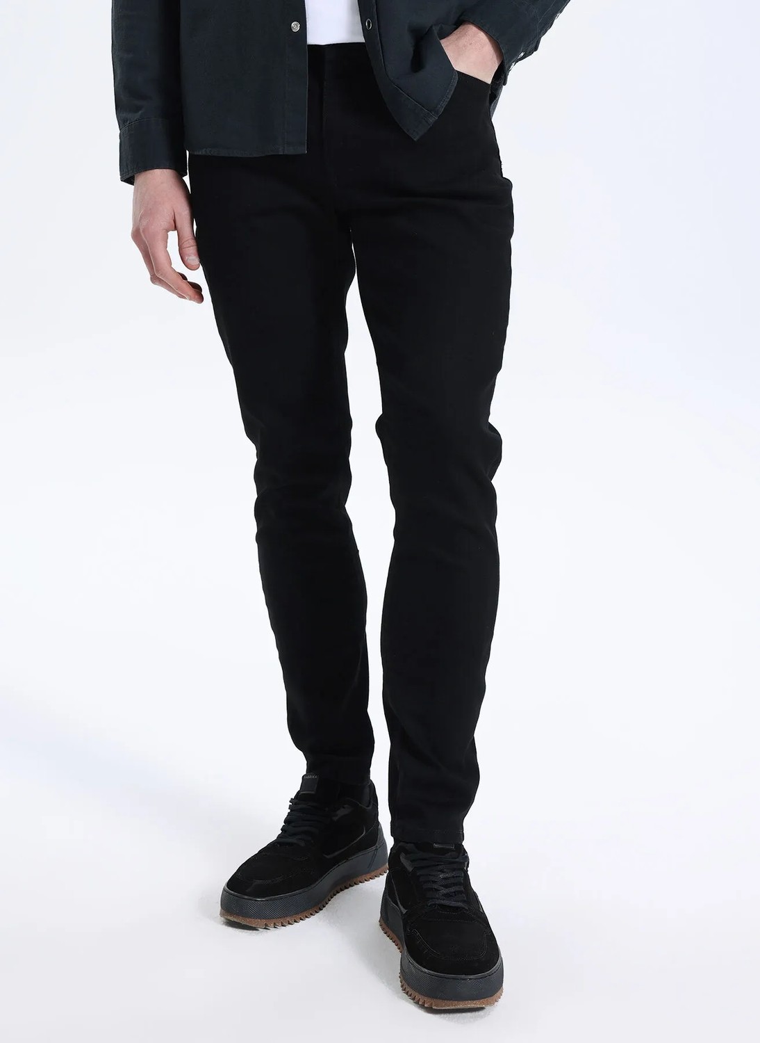 Lee Cooper Jack Erkek Slım Dar Kesim Yüksek Bel Dar Paça Jean Pantolon Siyah görsel 3