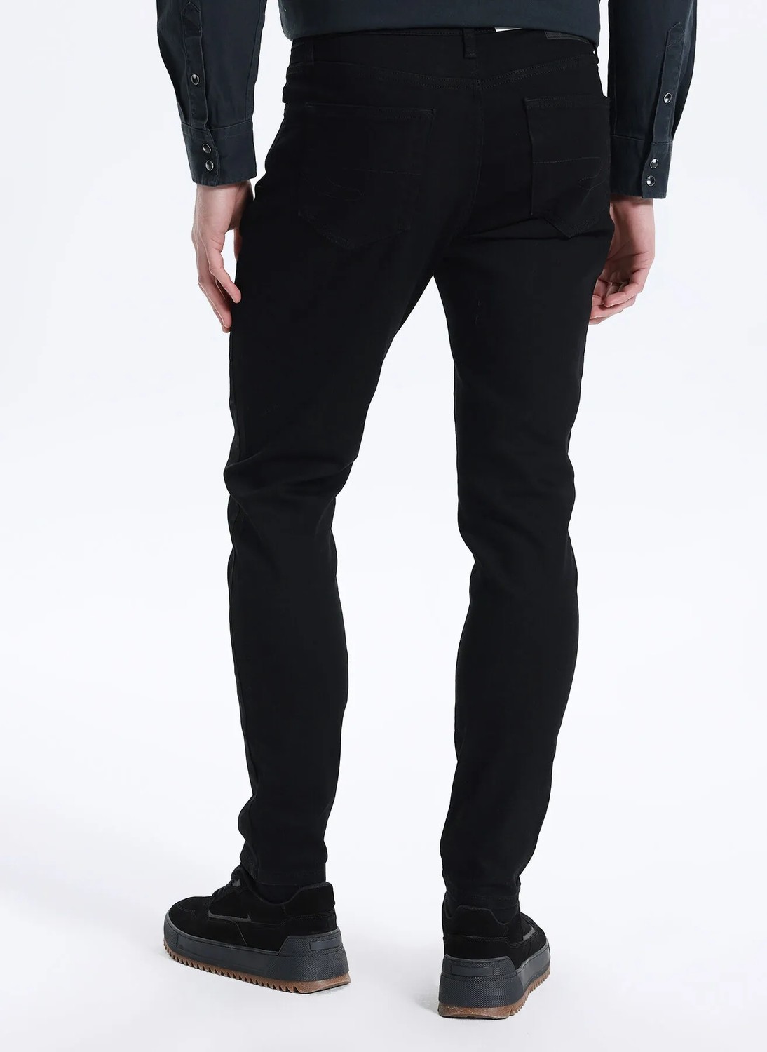 Lee Cooper Jack Erkek Slım Dar Kesim Yüksek Bel Dar Paça Jean Pantolon Siyah görsel 5