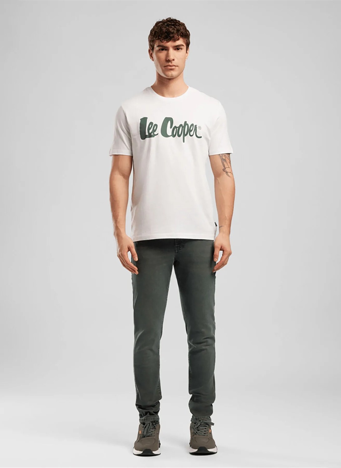 Lee Cooper LONDONLOGO Erkek Regular Fit %100 Pamuk Baskılı Bisiklet Yaka T-Shirt Beyaz