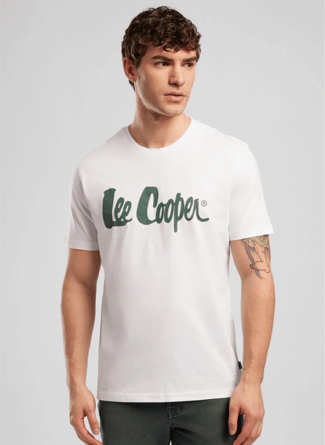 Lee Cooper LONDONLOGO Erkek Regular Fit %100 Pamuk Baskılı Bisiklet Yaka T-Shirt Beyaz görsel 2