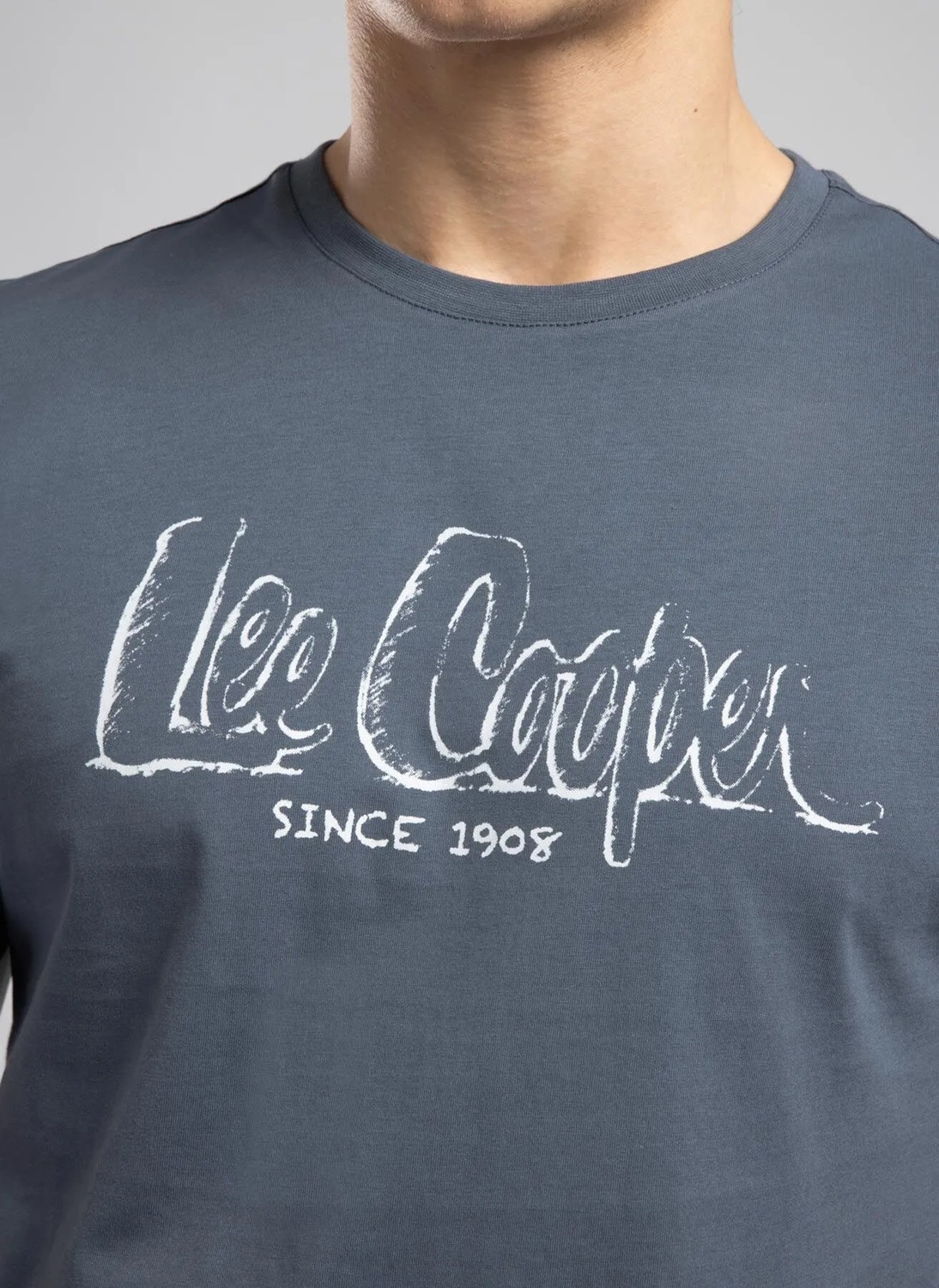 Lee Cooper DRAWOS Erkek Regular Fit %100 Pamuk Basic Bisiklet Yaka T-Shirt Gri