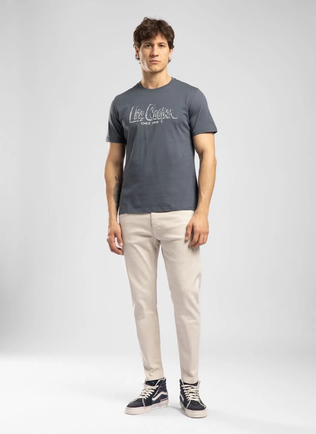 Lee Cooper DRAWOS Erkek Regular Fit %100 Pamuk Basic Bisiklet Yaka T-Shirt Gri görsel 4