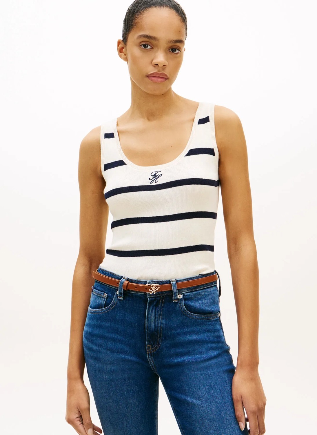 Tommy Hilfiger Bej - Lacivert Kadın Süveter Co Full Needle Tank görsel 3