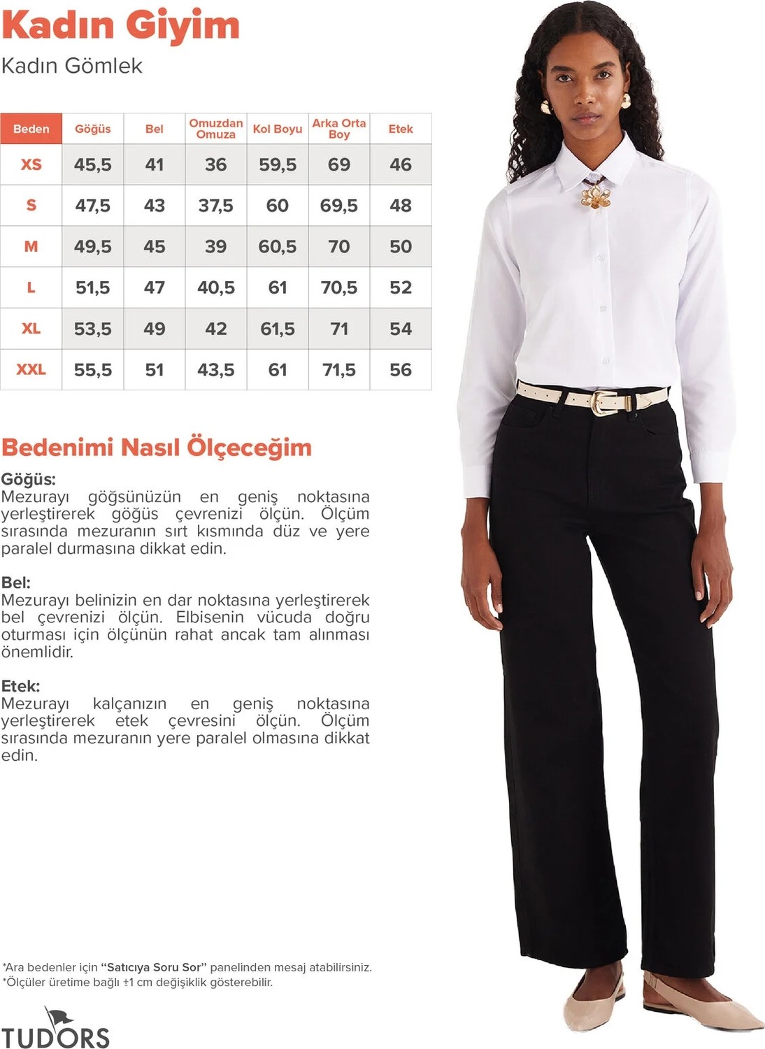 Tudors Kadın Slim Fit Dar Kesim Vücuda Oturan Uzun Kollu Beyaz Basic Gömlek görsel 7
